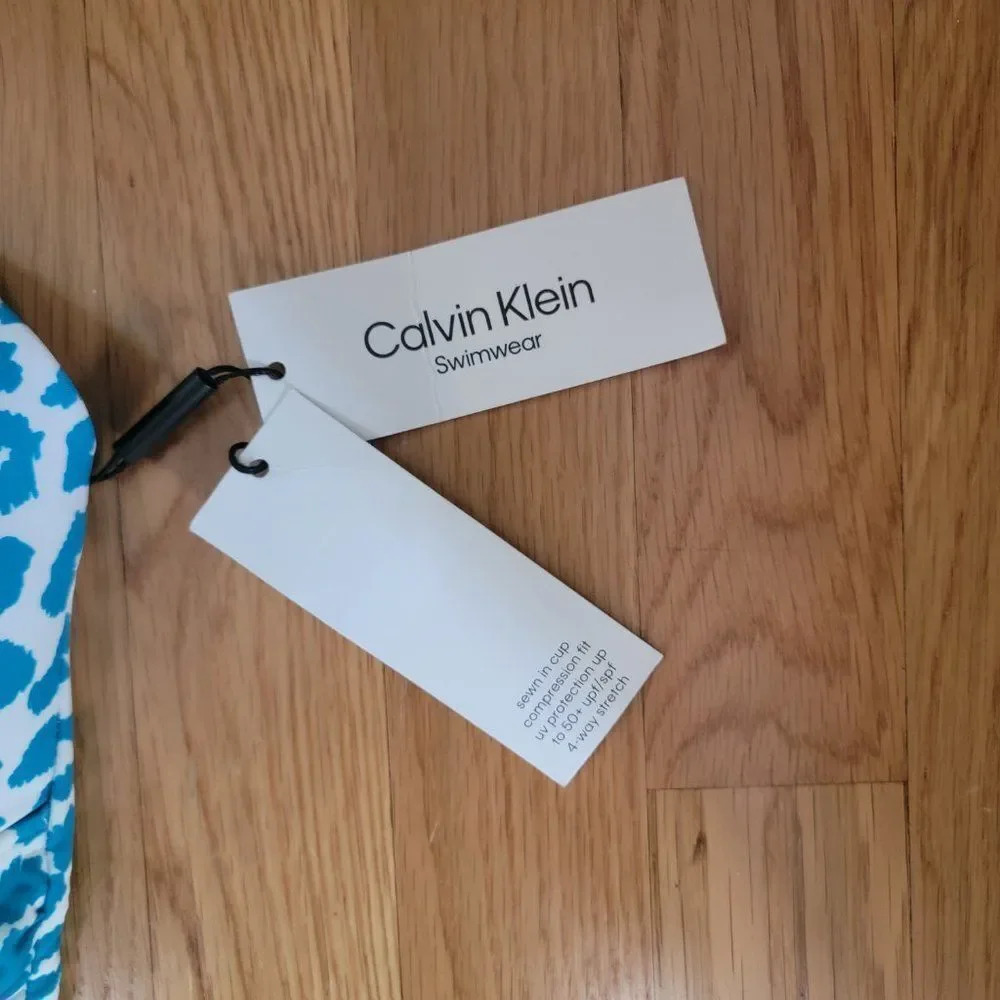Calvin Klein Women's Aegean Blue Leopard Mio Over Shoulder Molded Cup Sw… - Picture 6 of 11